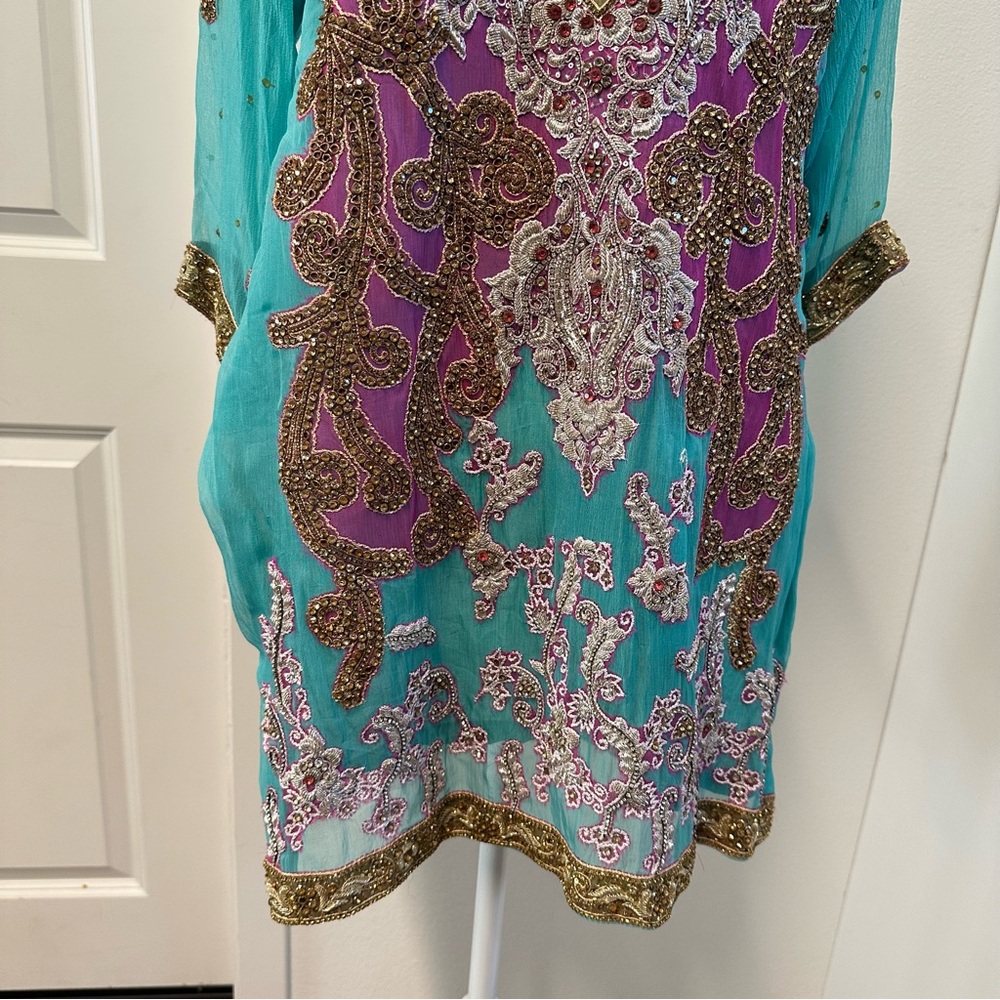 Turquoise and pink 3 piece salwar kameez - Picture 5 of 11